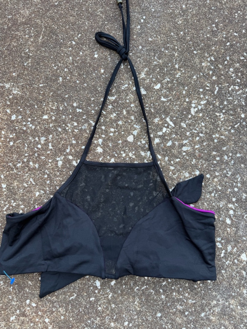 The Salty Mermaid Black Halter Bikini Top with Purple Trim Accents